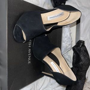 Saks Fifth Avenue Rodney 5M Cutout Heels Black Kid Suede New in Box